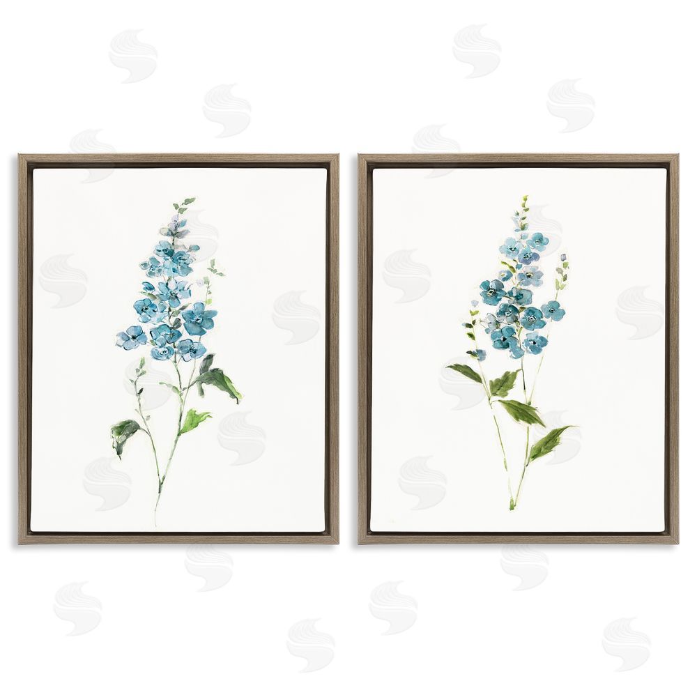 Sally Swatland Blue Watercolor Sprigs Brown Floating Frame Stretched Canvas Wall Art Print