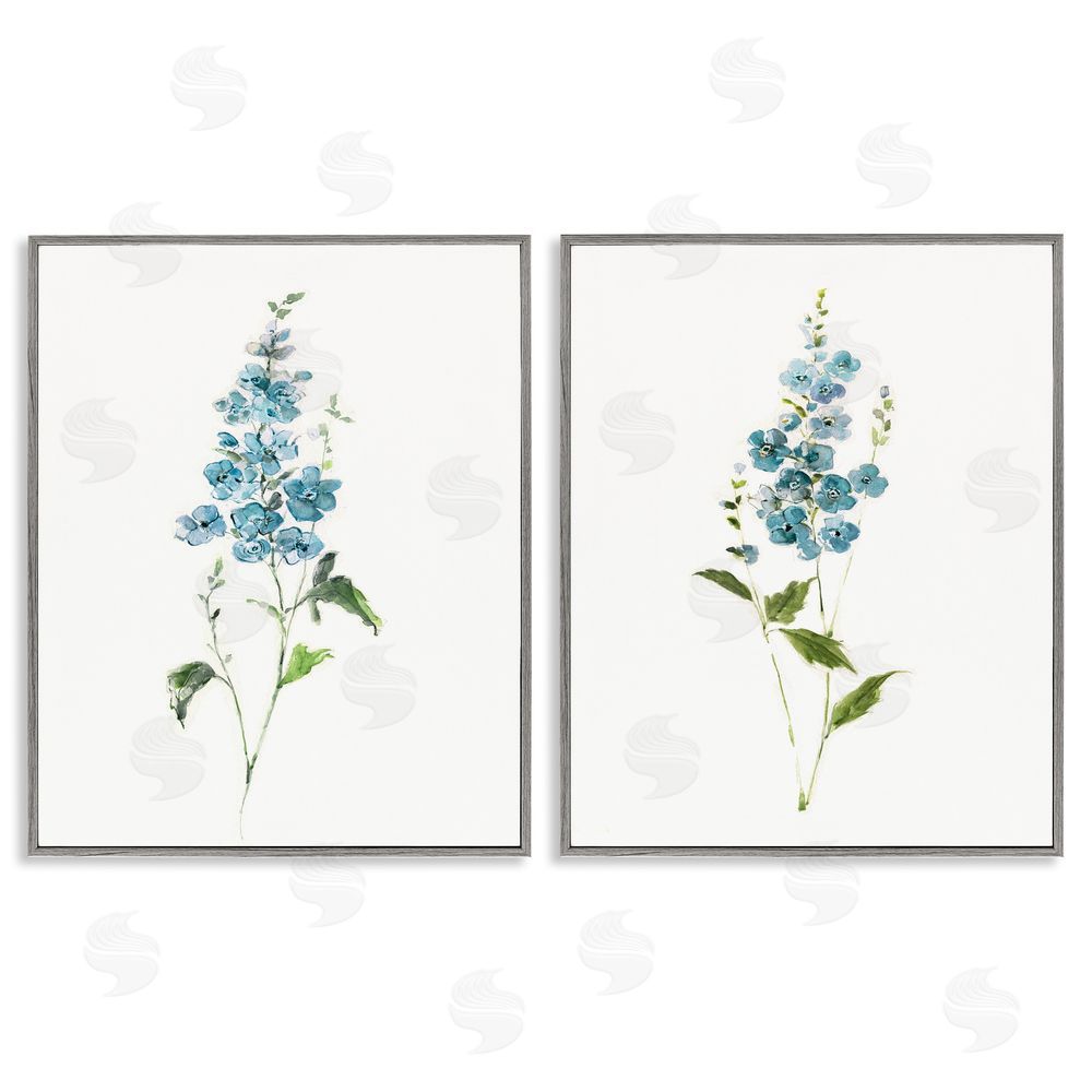 Sally Swatland Blue Watercolor Sprigs Gray Framed Giclee Wall Art Print