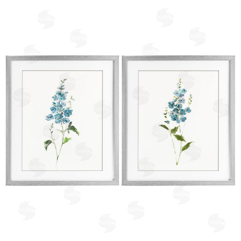 Sally Swatland Blue Watercolor Sprigs Gray Framed Print Under Glass with Matting Wall Art
