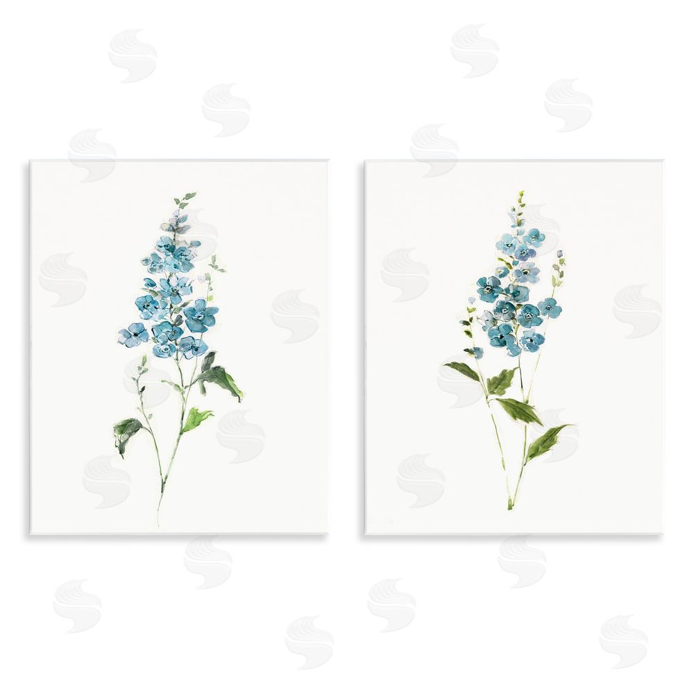 Sally Swatland Blue Watercolor Sprigs Wall Plaque Art Print with White Foil Wrap
