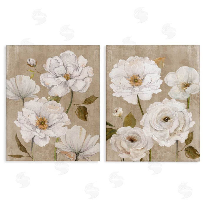 Carol Robinson White Blooms over Neutral Stretched Canvas Wall Art Print