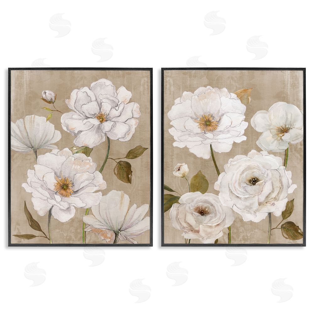 Carol Robinson White Blooms over Neutral Black Framed Giclee Wall Art Print