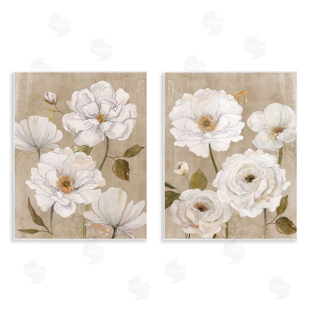 Carol Robinson White Blooms over Neutral Wall Plaque Printed Art