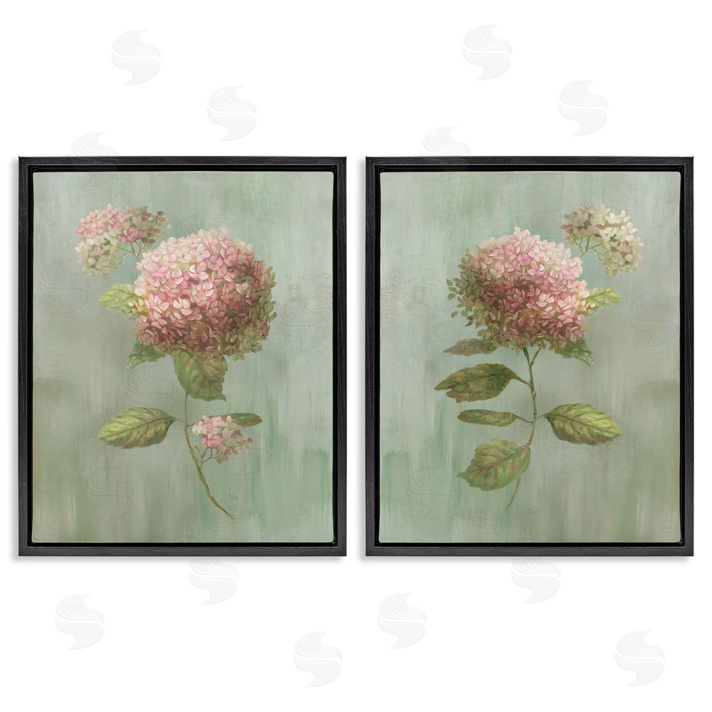 Nan Aged Pink Hydrangeas Black Floating Frame Stretched Canvas Wall Art Print