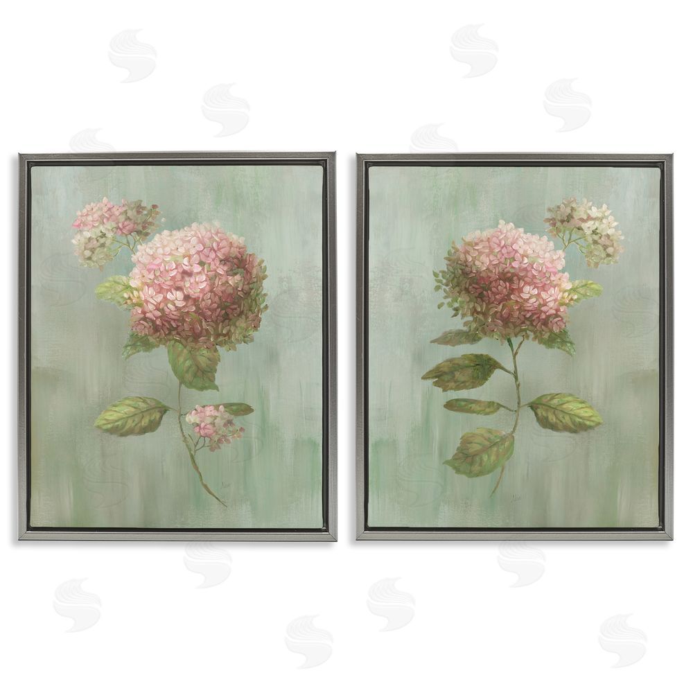 Nan Aged Pink Hydrangeas Gray Floating Frame Stretched Canvas Wall Art Print