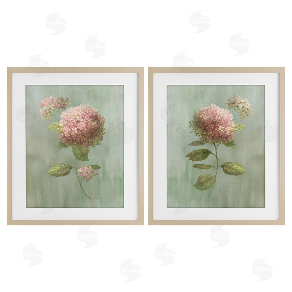 Nan Aged Pink Hydrangeas Brown Framed Print Under Glass with Matting Wall Art