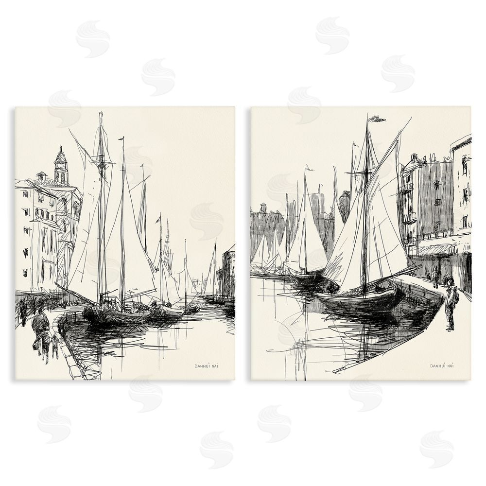 Danhui Nai Coastal Sketch by Harbor Stretched Canvas Wall Art Print