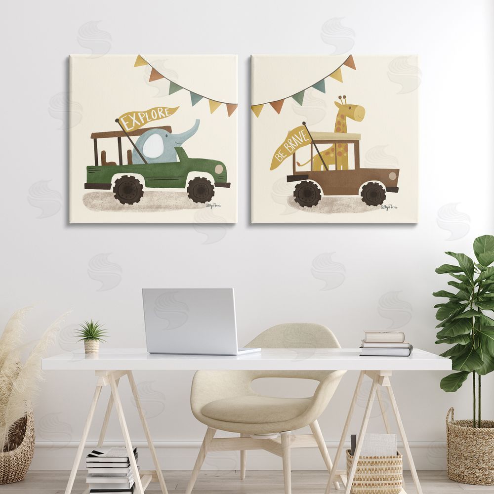 Allyson Norris Be Brave & Explore Animals Stretched Cavas Wall Art Set in Room