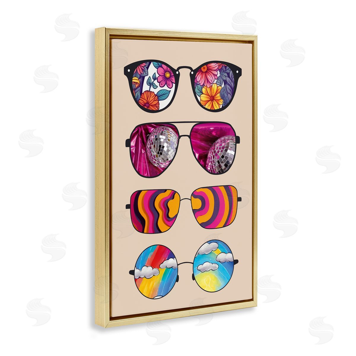 CAD Designs Reflection Patterned Sunglasses Gold Floating Frame Canvas Art Print