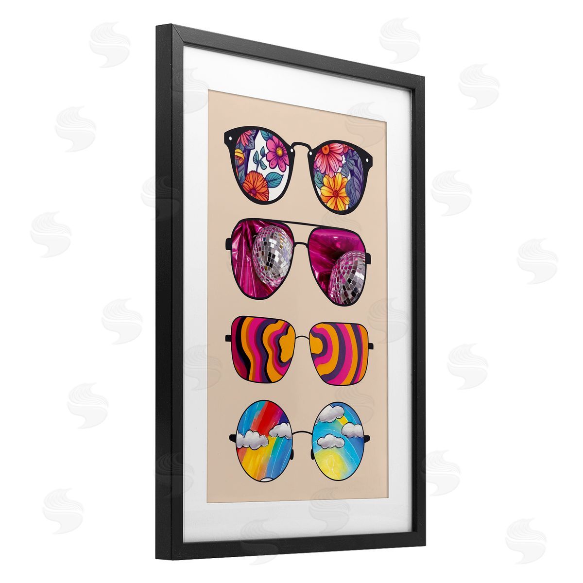 CAD Designs Reflection Patterned Sunglasses Black Framed Print Under Glass Art