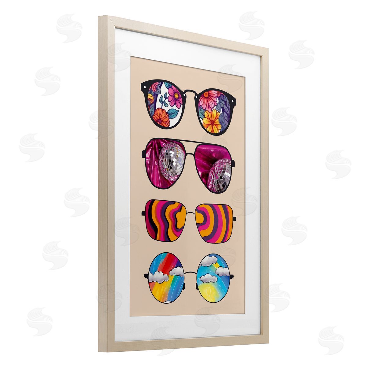 CAD Designs Reflection Patterned Sunglasses Birch Framed Print Under Glass Art