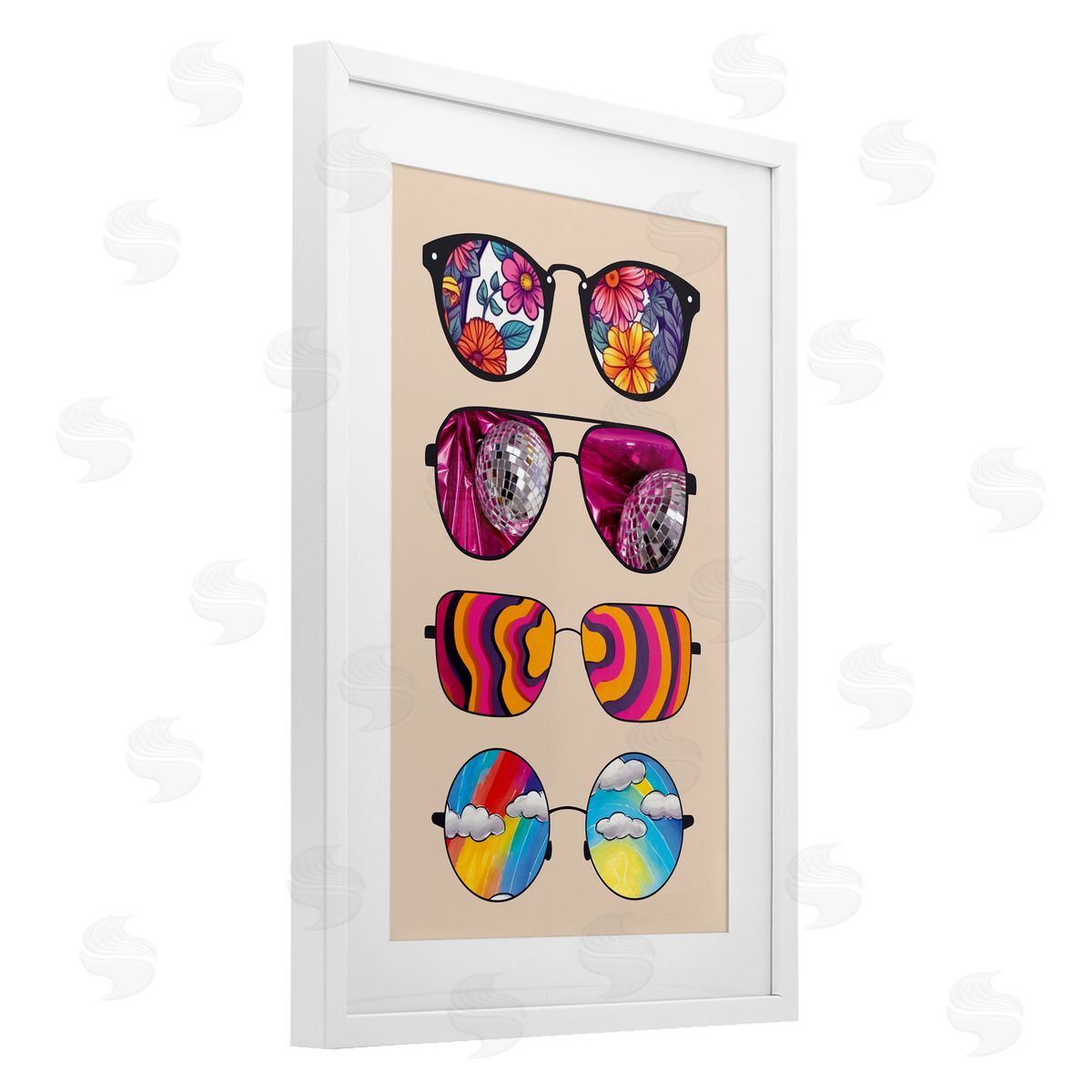 CAD Designs Reflection Patterned Sunglasses White Framed Print Under Glass Art