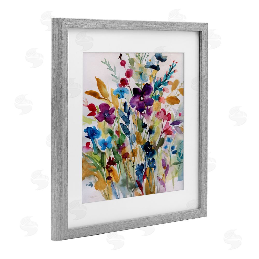 Carol Robinson Garden Jewels Abstract Flowers Gray Framed Print Under Glass Art