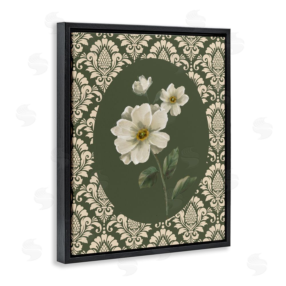 Nan Fancy Lace and White Flowers Black Floating Frame Canvas Wall Art Print