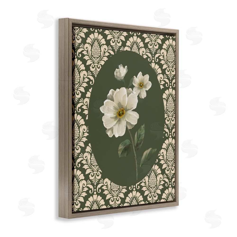 Nan Fancy Lace and White Flowers Brown Floating Frame Canvas Art Print