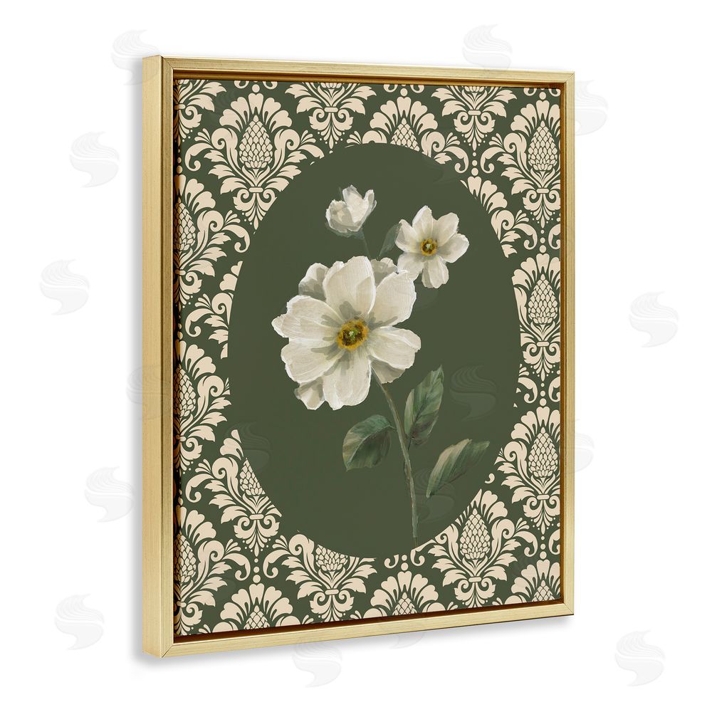 Nan Fancy Lace and White Flowers Gold Floating Frame Canvas Art Print