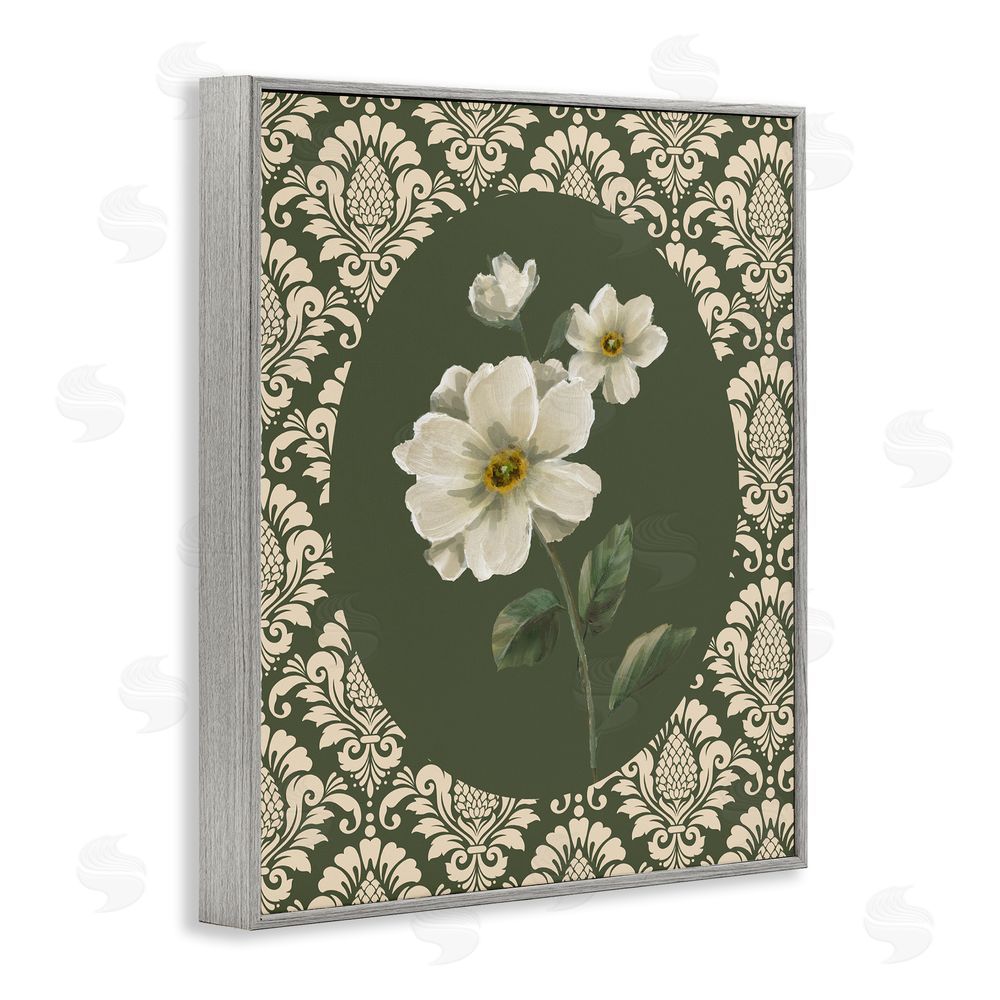 Nan Fancy Lace and White Flowers Gray Framed Giclee Art Print