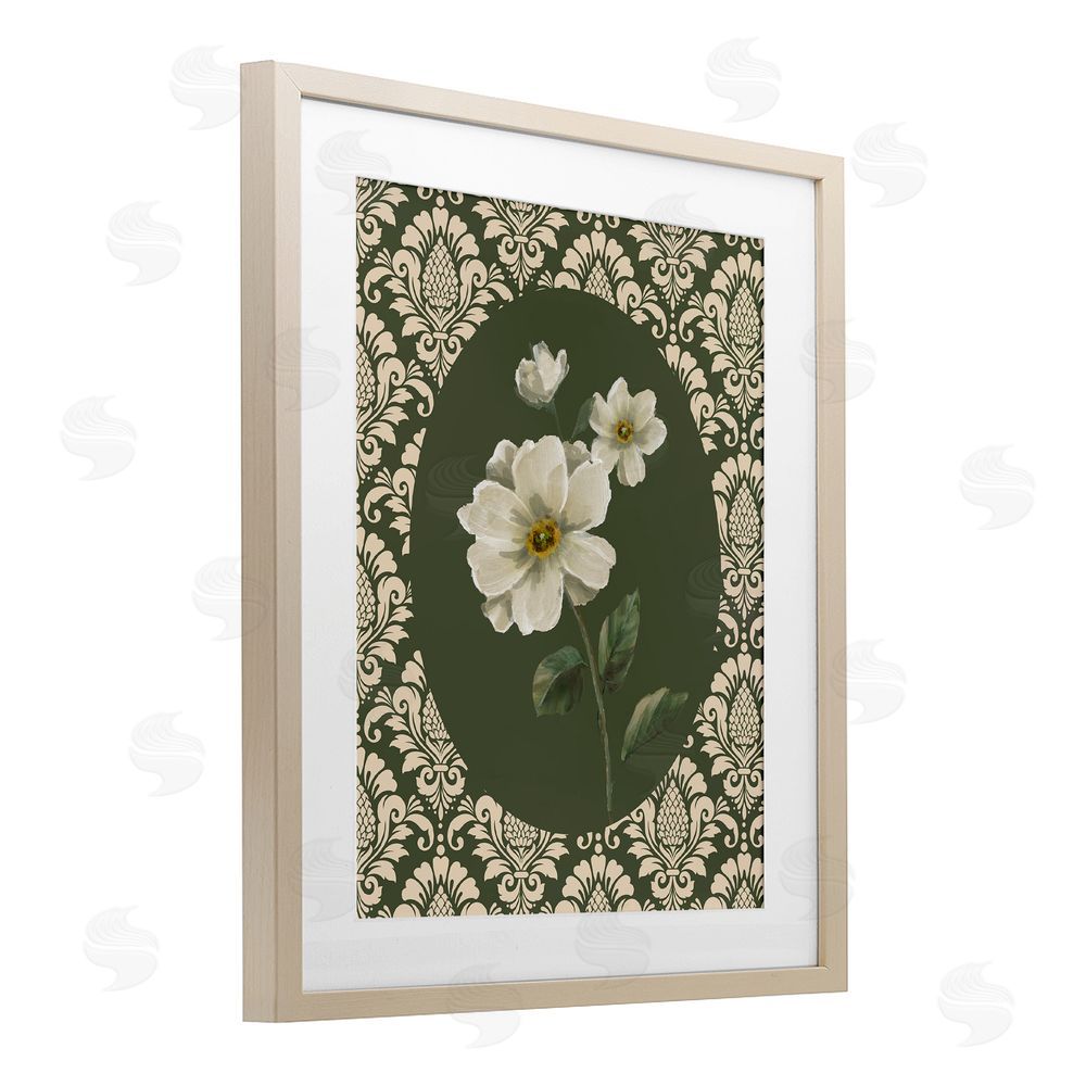 Nan Fancy Lace and White Flowers Birch Framed Print Under Glass Art