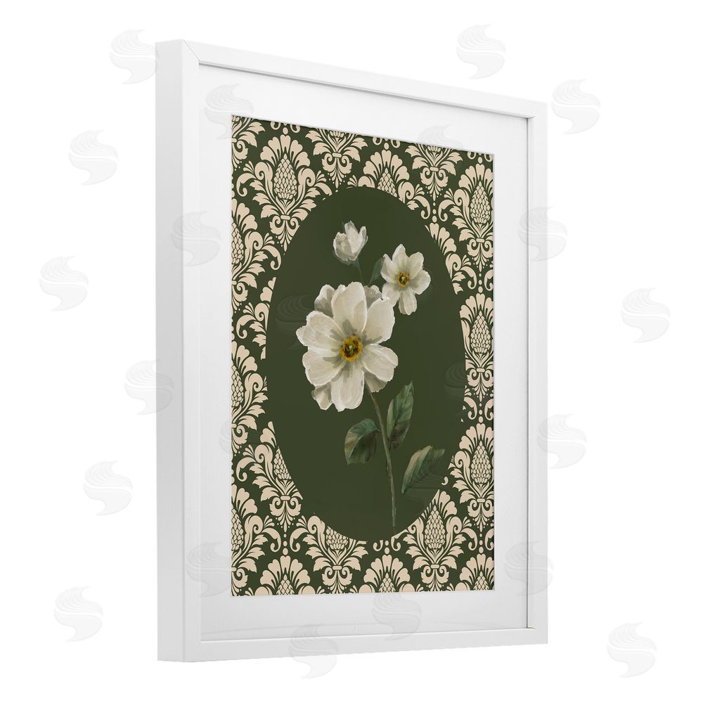 Nan Fancy Lace and White Flowers White Framed Print Under Glass Art