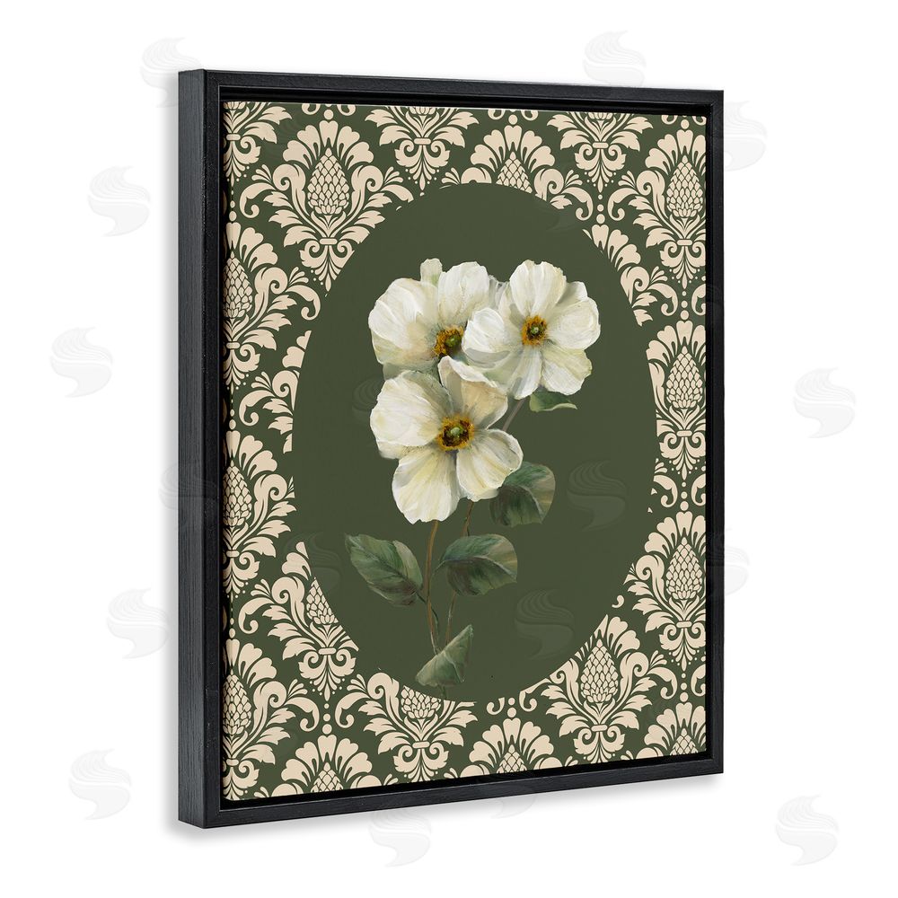 Nan Fancy Lace White Flowers Black Floating Frame Canvas Wall Art Print