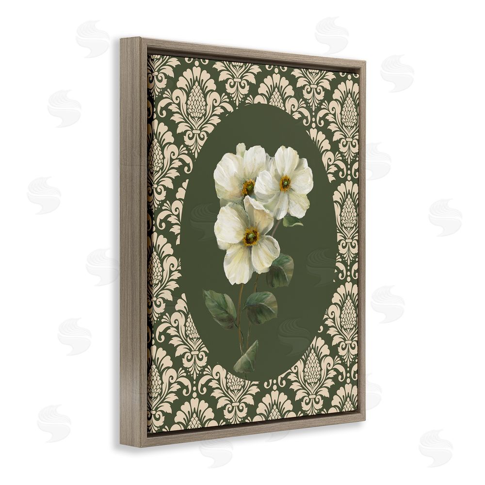 Nan Fancy Lace White Flowers Brown Floating Frame Canvas Art Print