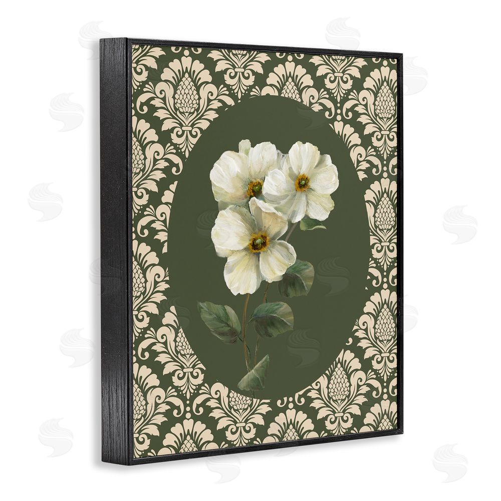 Nan Fancy Lace White Flowers Black Framed Giclee Art Print
