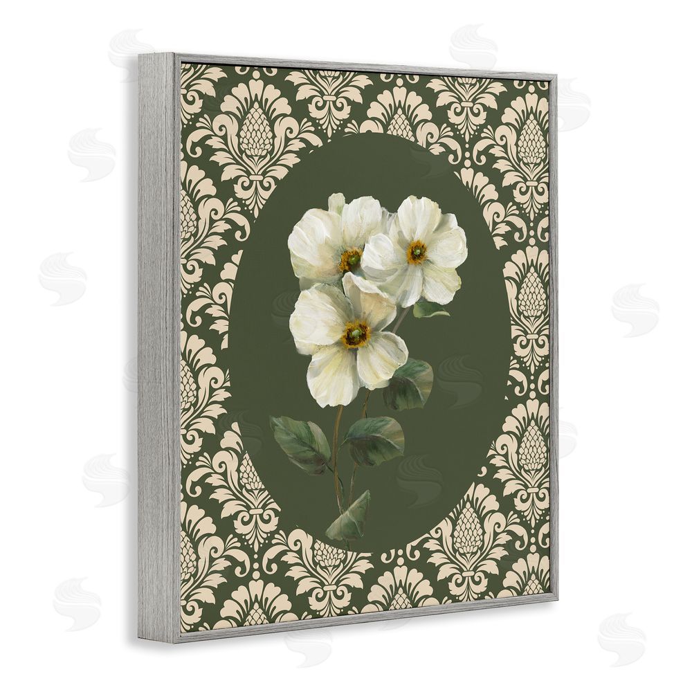 Nan Fancy Lace White Flowers Gray Framed Giclee Art Print