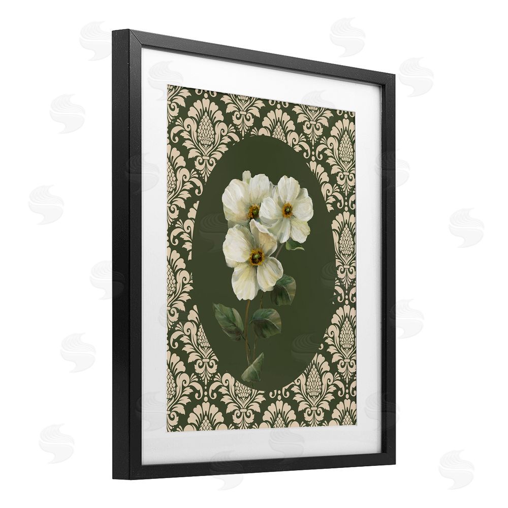 Nan Fancy Lace White Flowers Black Framed Print Under Glass Art