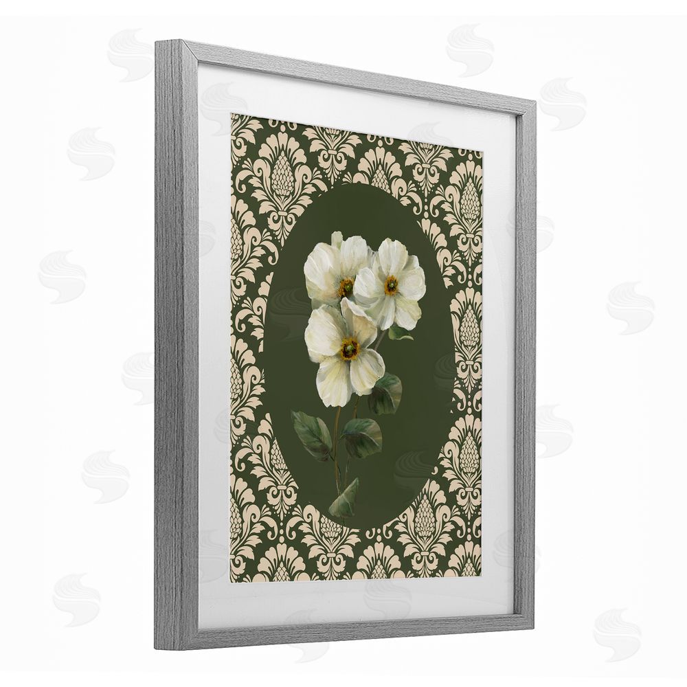 Nan Fancy Lace White Flowers Gray Framed Print Under Glass Art