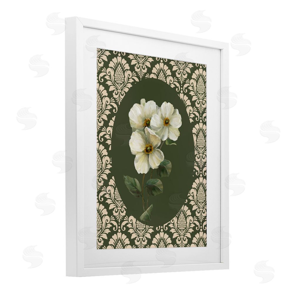 Nan Fancy Lace White Flowers White Framed Print Under Glass Art