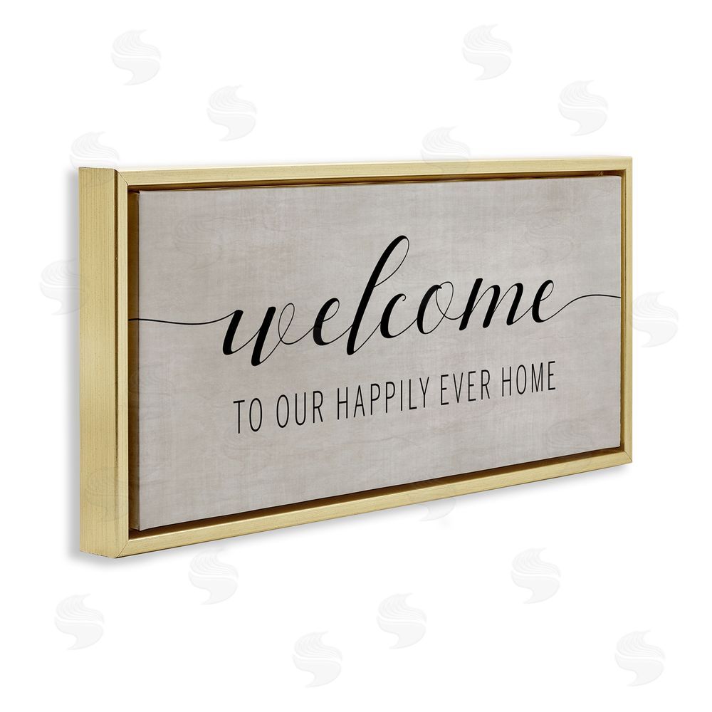 Amanda Murray Happily Ever Home Welcome Gold Floating Frame Canvas Art Print