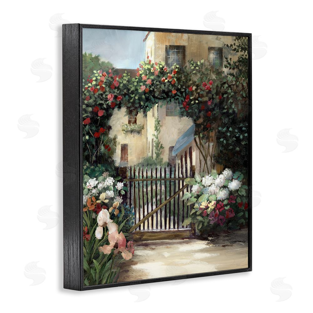 Nan Courtyard Gate with Florals Black Framed Giclee Art Print