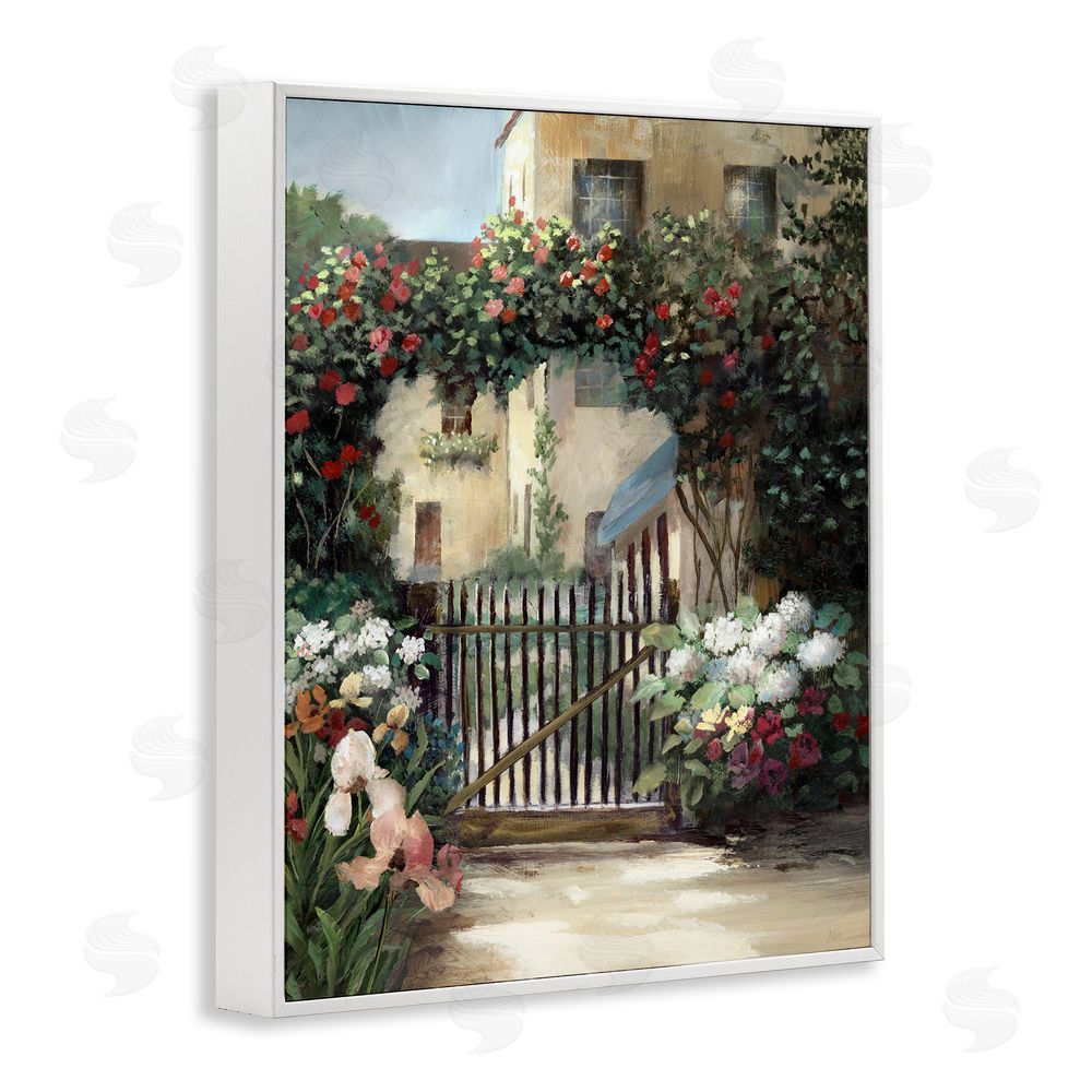 Nan Courtyard Gate with Florals White Frame Giclee Art Print