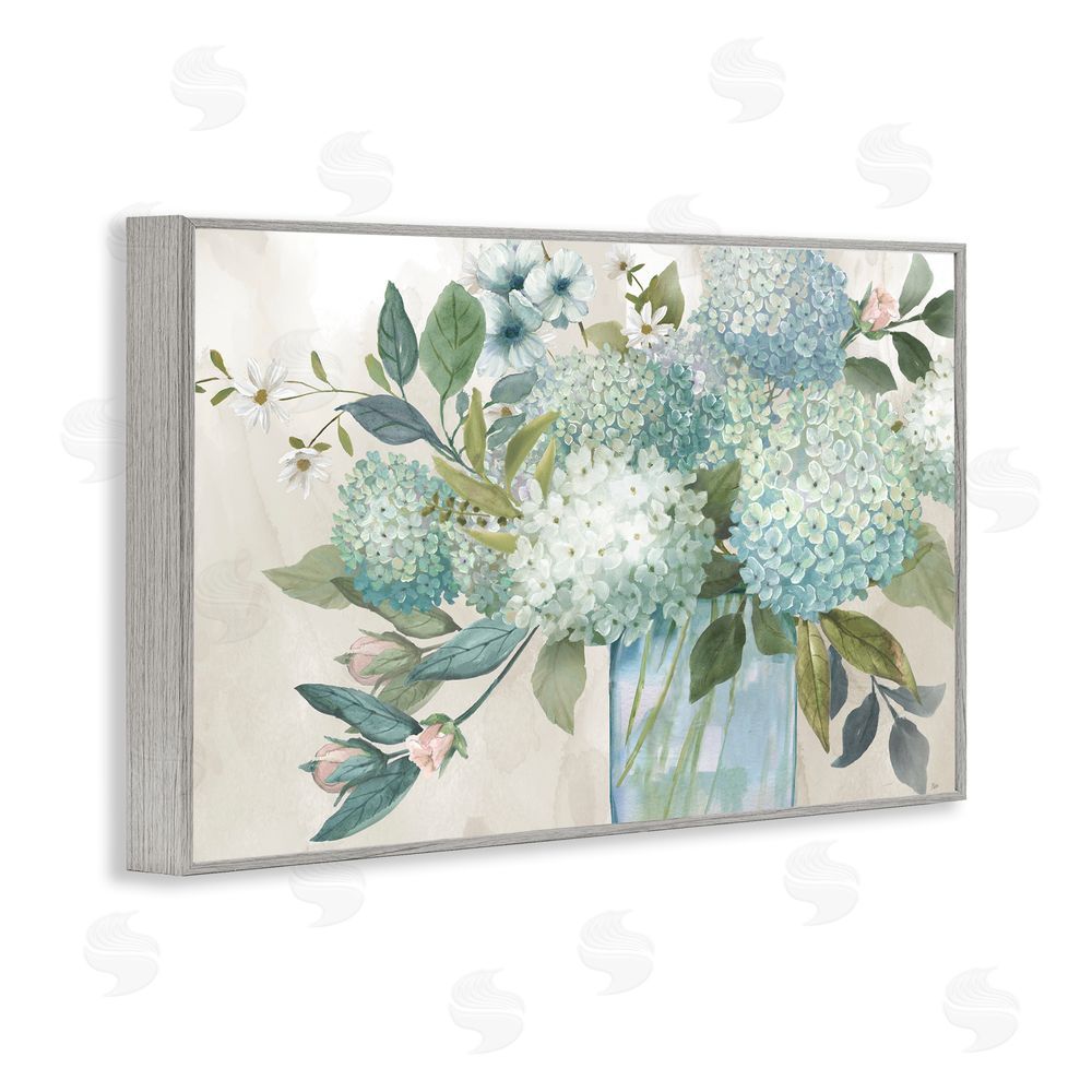 Nan Hydrangeas Galore Blue Flowers Gray Framed Giclee Art Print