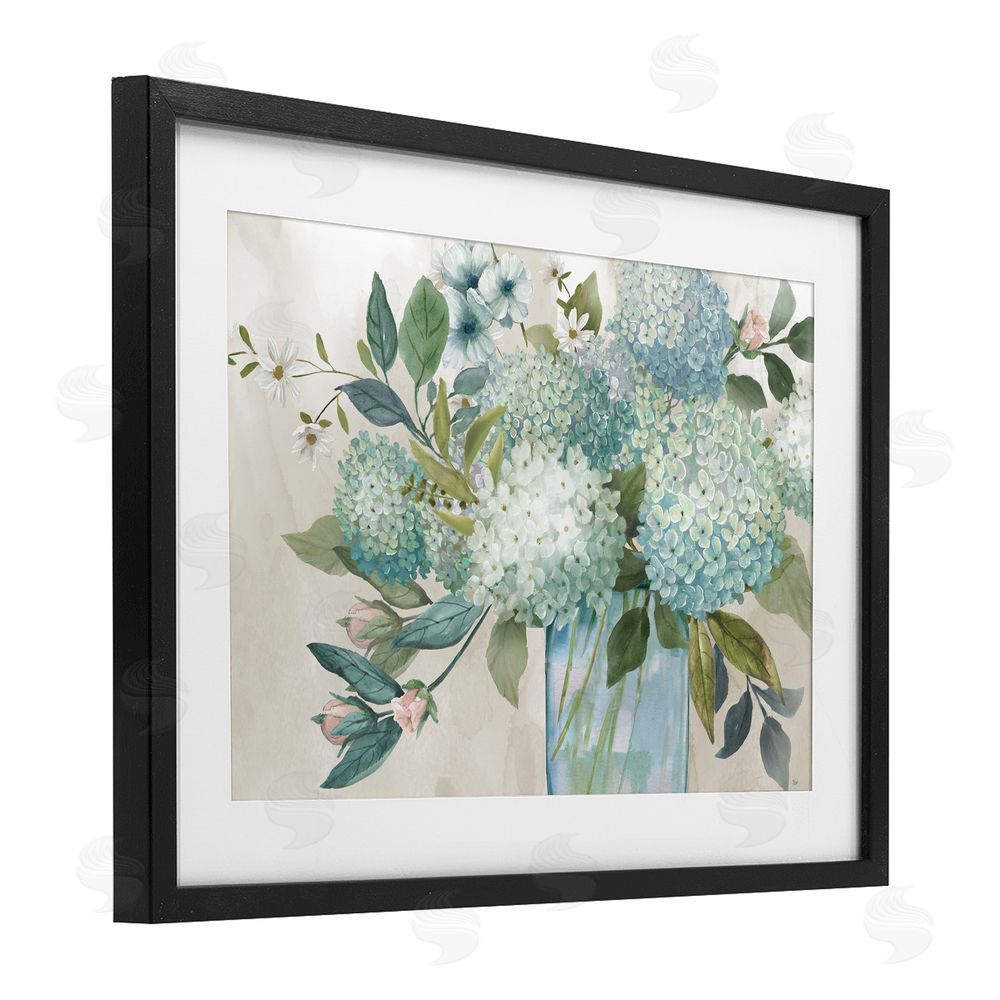 Nan Hydrangeas Galore Blue Flowers Black Framed Print Under Glass Art