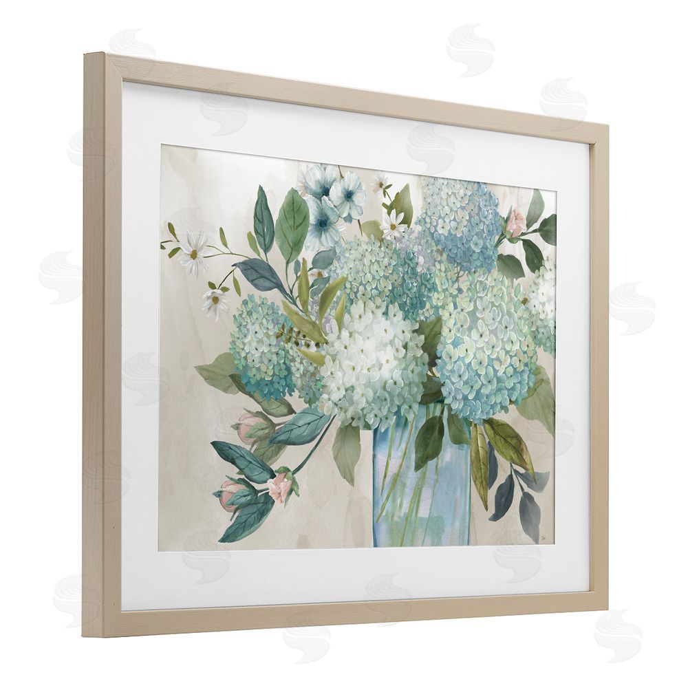 Nan Hydrangeas Galore Blue Flowers Birch Framed Print Under Glass Art