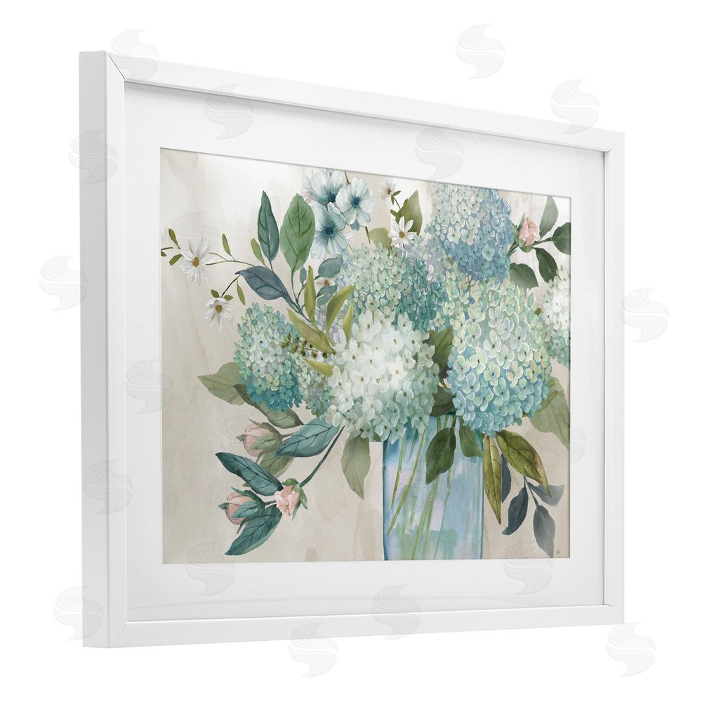 Nan Hydrangeas Galore Blue Flowers White Framed Print Under Glass Art