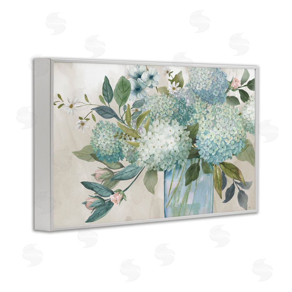 Nan Hydrangeas Galore Blue Flowers White Frame Giclee Art Print