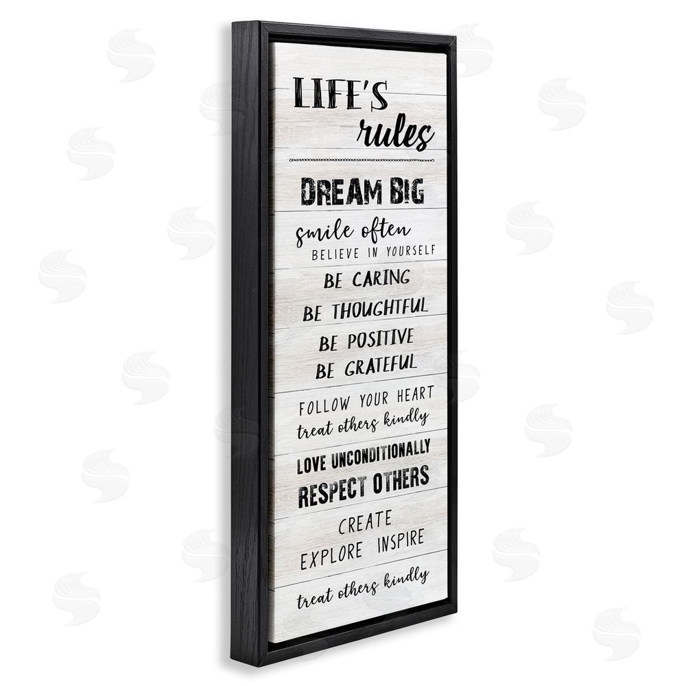CAD Designs Life's Rules Listed Positivity Black Floating Frame Canvas Wall Art Print