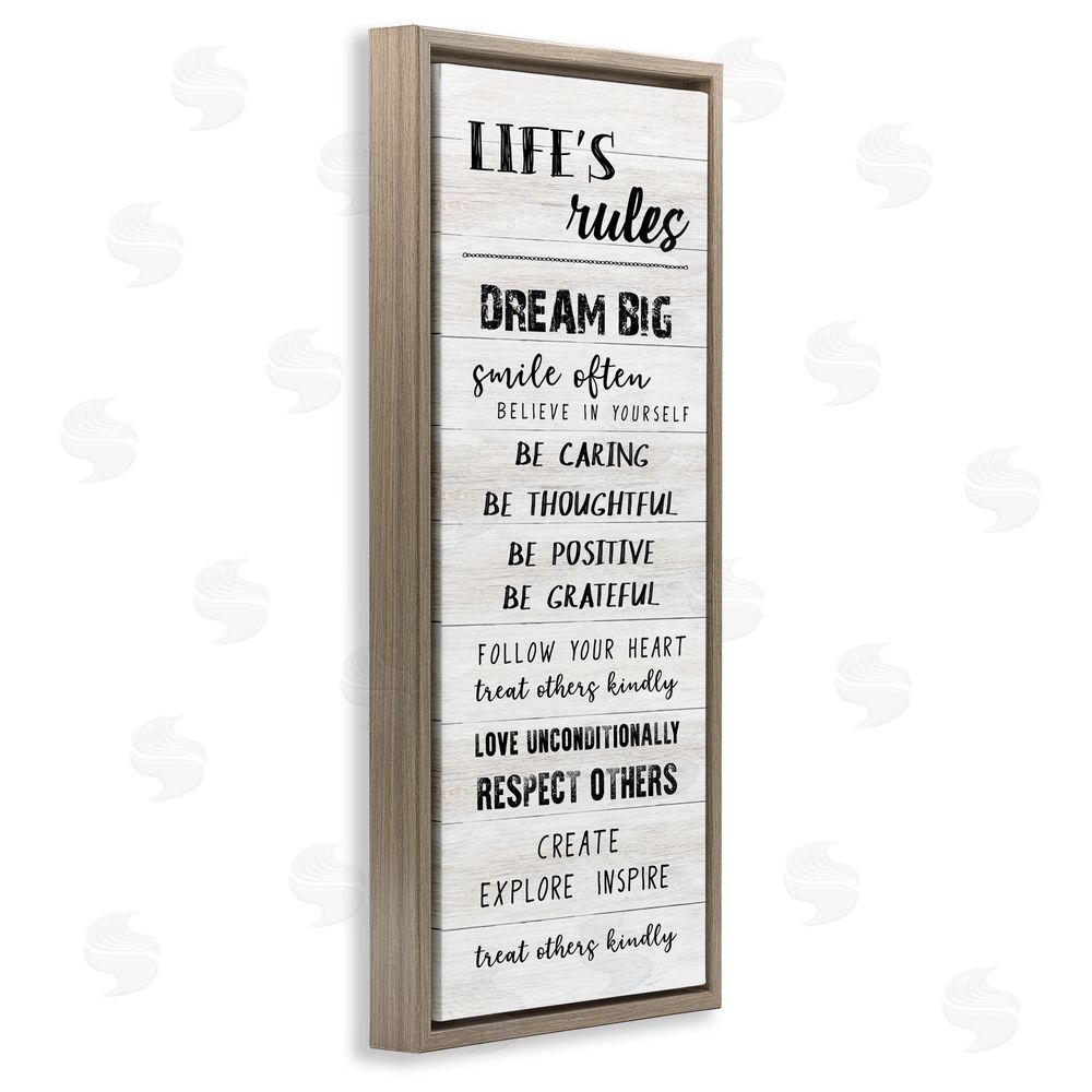 CAD Designs Life's Rules Listed Positivity Brown Floating Frame Canvas Art Print