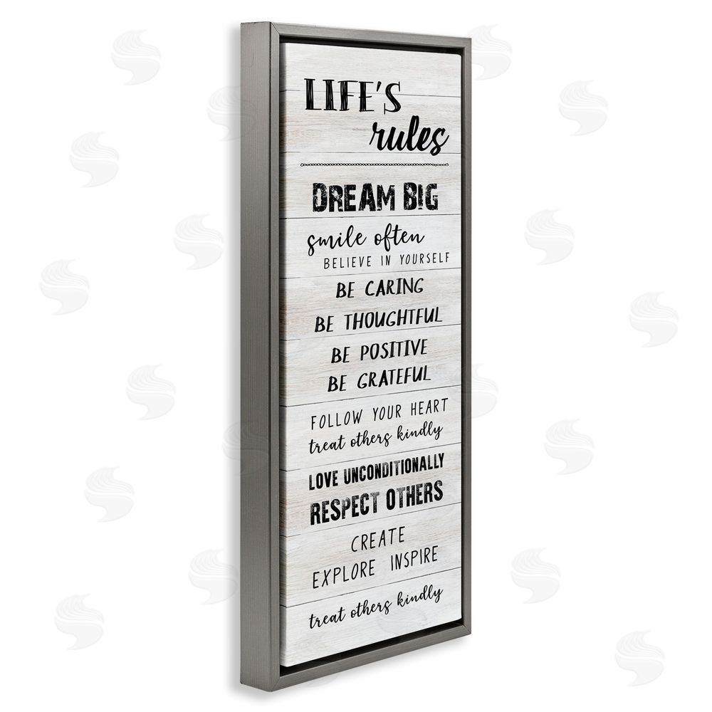 CAD Designs Life's Rules Listed Positivity Gray Floating Frame Canvas Art Print