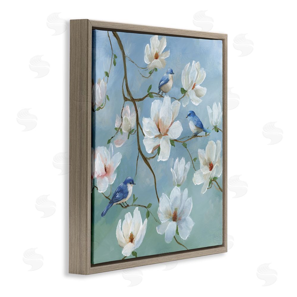 Nan Birds Blooms And Branches Brown Floating Frame Canvas Art Print