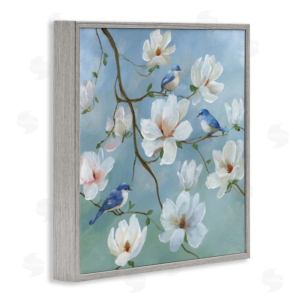 Nan Birds Blooms And Branches Gray Framed Giclee Art Print