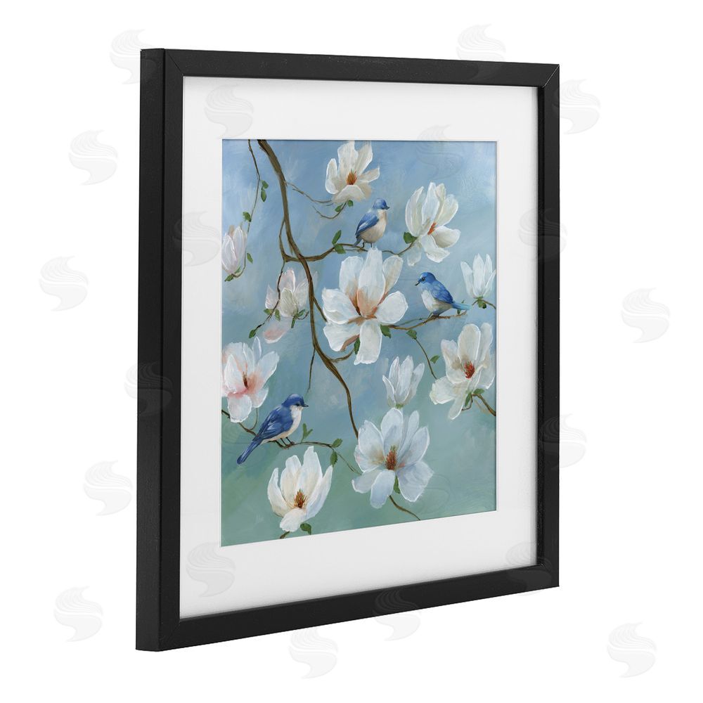 Nan Birds Blooms And Branches Black Framed Print Under Glass Art