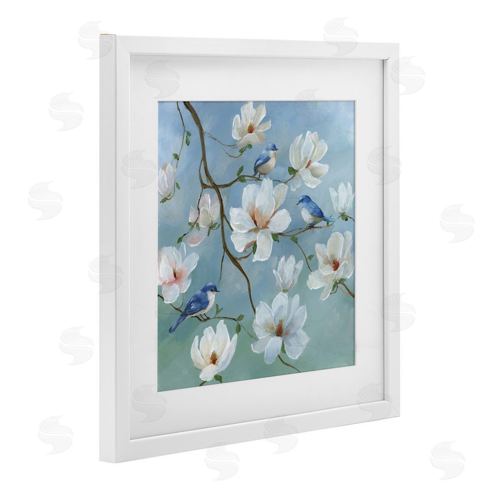 Nan Birds Blooms And Branches White Framed Print Under Glass Art
