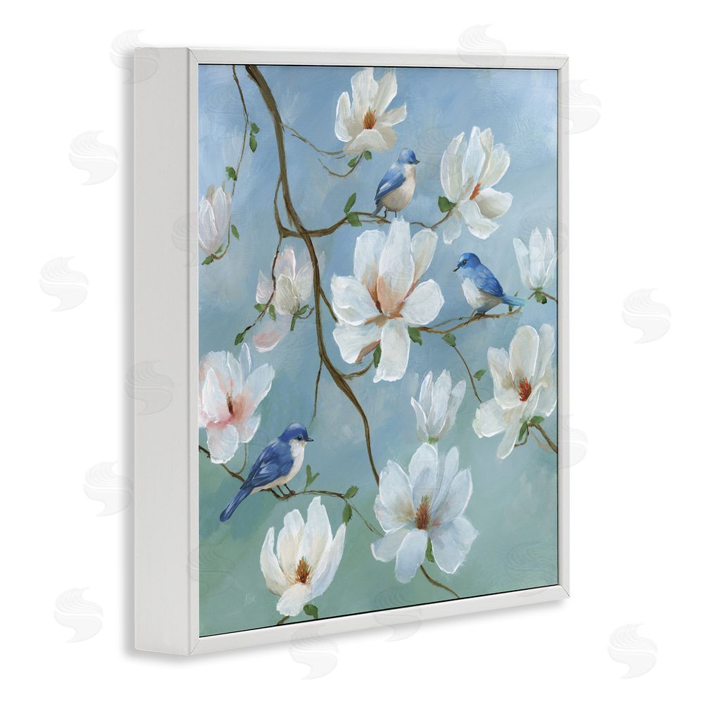 Nan Birds Blooms And Branches White Frame Giclee Art Print