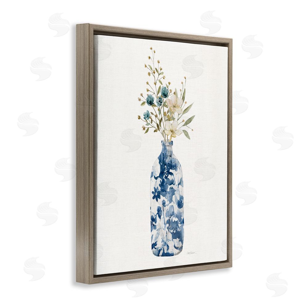 Carol Robinson Chinoiserie Blooms White Florals Brown Floating Frame Canvas Art Print
