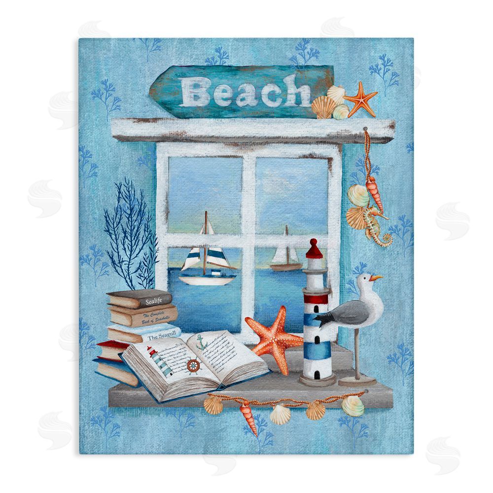 Emma Leach Beachy Coastal Window Sill Canvas Wall Art Print