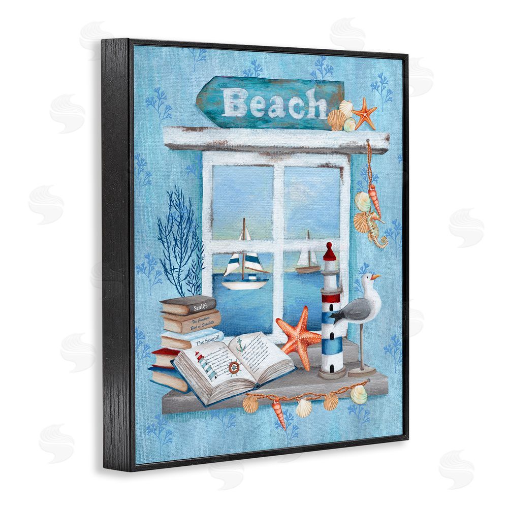 Emma Leach Beachy Coastal Window Sill Black Framed Giclee Art Print