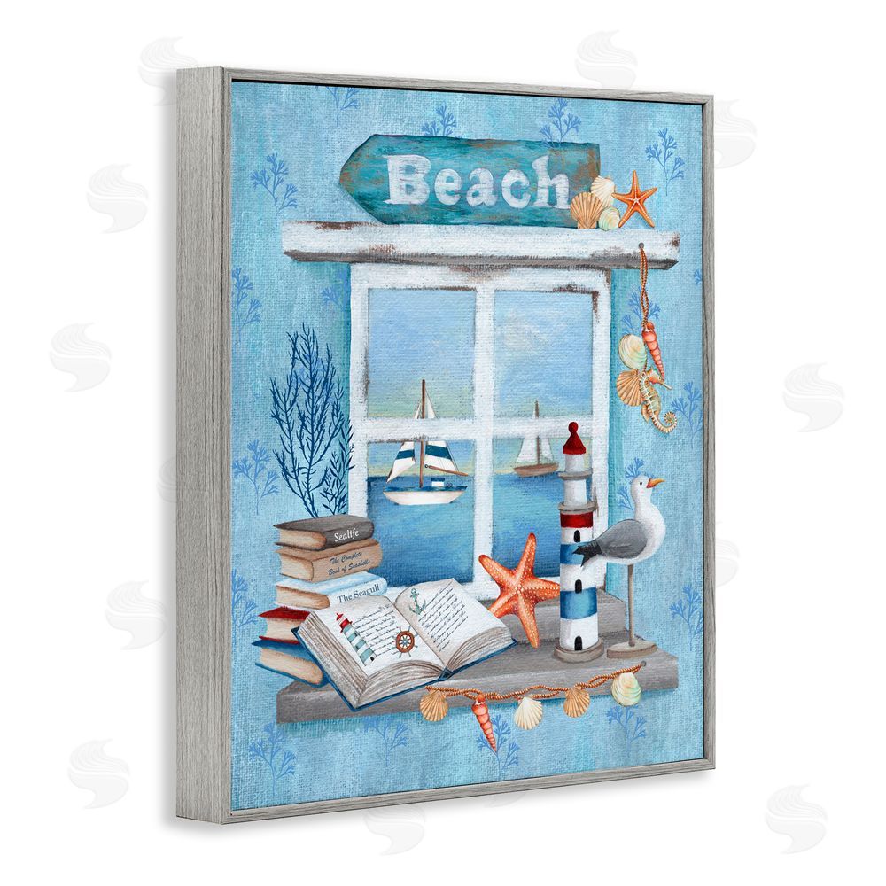 Emma Leach Beachy Coastal Window Sill Gray Framed Giclee Art Print